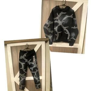 KDNK Black and Gray Graphic Hoodie and Jogger Set - Medium